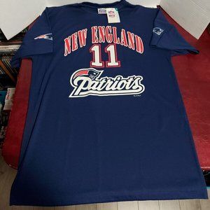 NWT Vintage Sport Attack New England Patriots Shirt #11 Bledsoe Navy Size Large